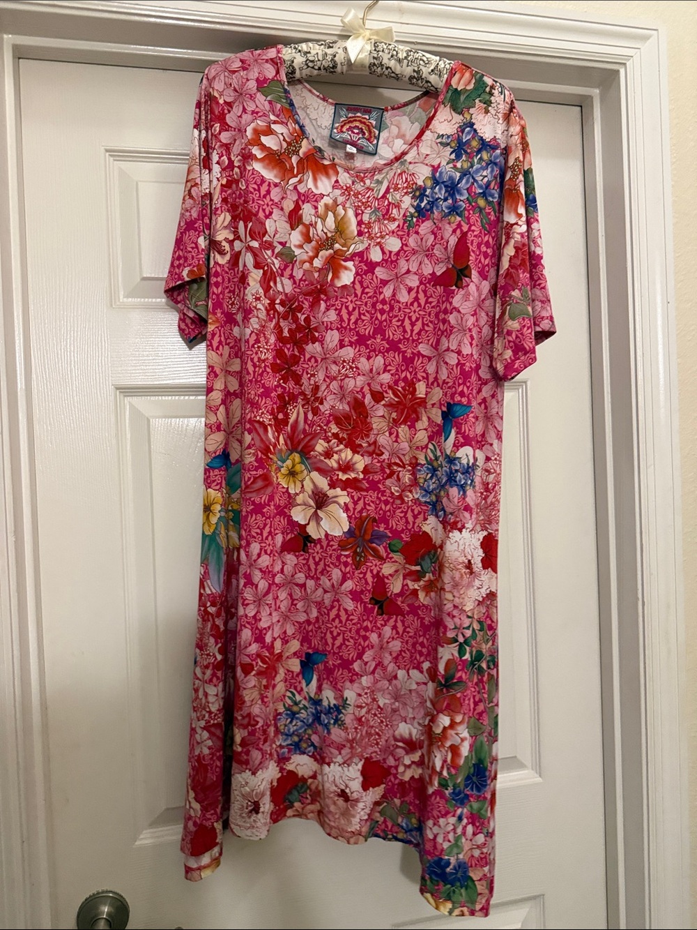 Johnny Was Pink Floral Midi Dress with Multicolor Accents